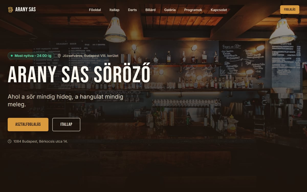 Arany Sas Söröző — weboldal előnézet