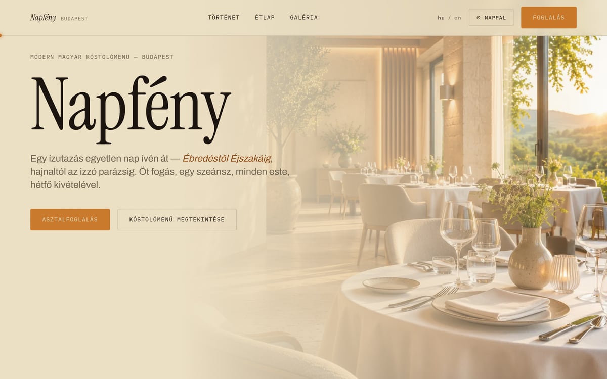 Napfény Étterem — weboldal előnézet